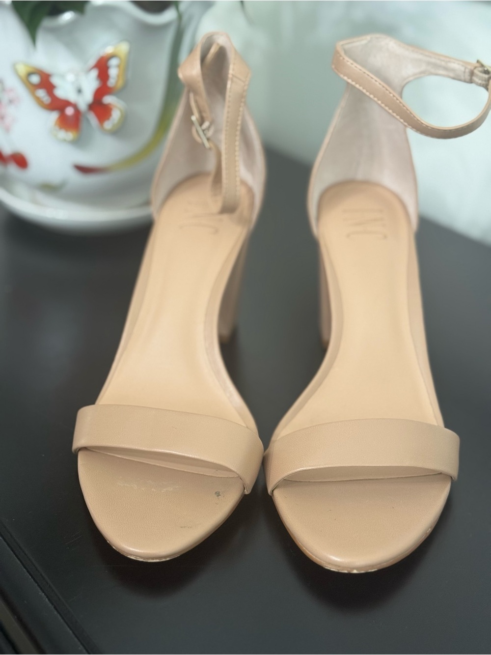 INC International Concepts Nude Ankle-Strap Block Heel Sandals